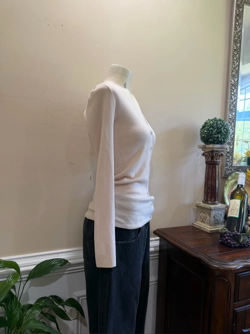 J.Crew Cream V-Neck Button-Front Women's Cardigan Sweater